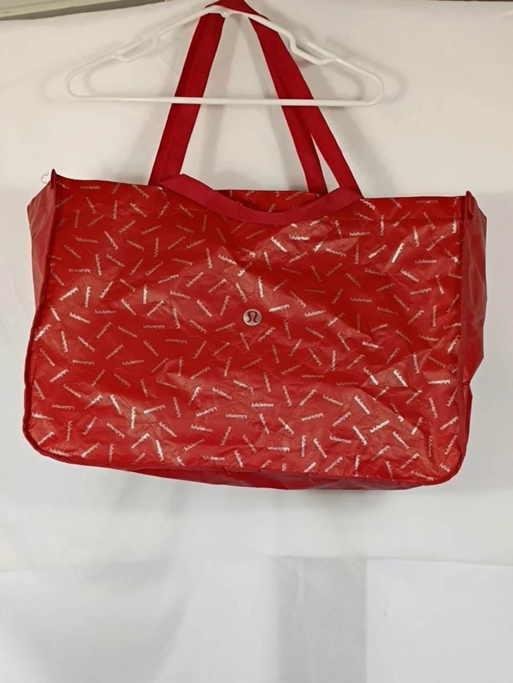 EUC Lululemon Red And Silver Reusable Shopping Tote Bag Jumbo XL Extra Large